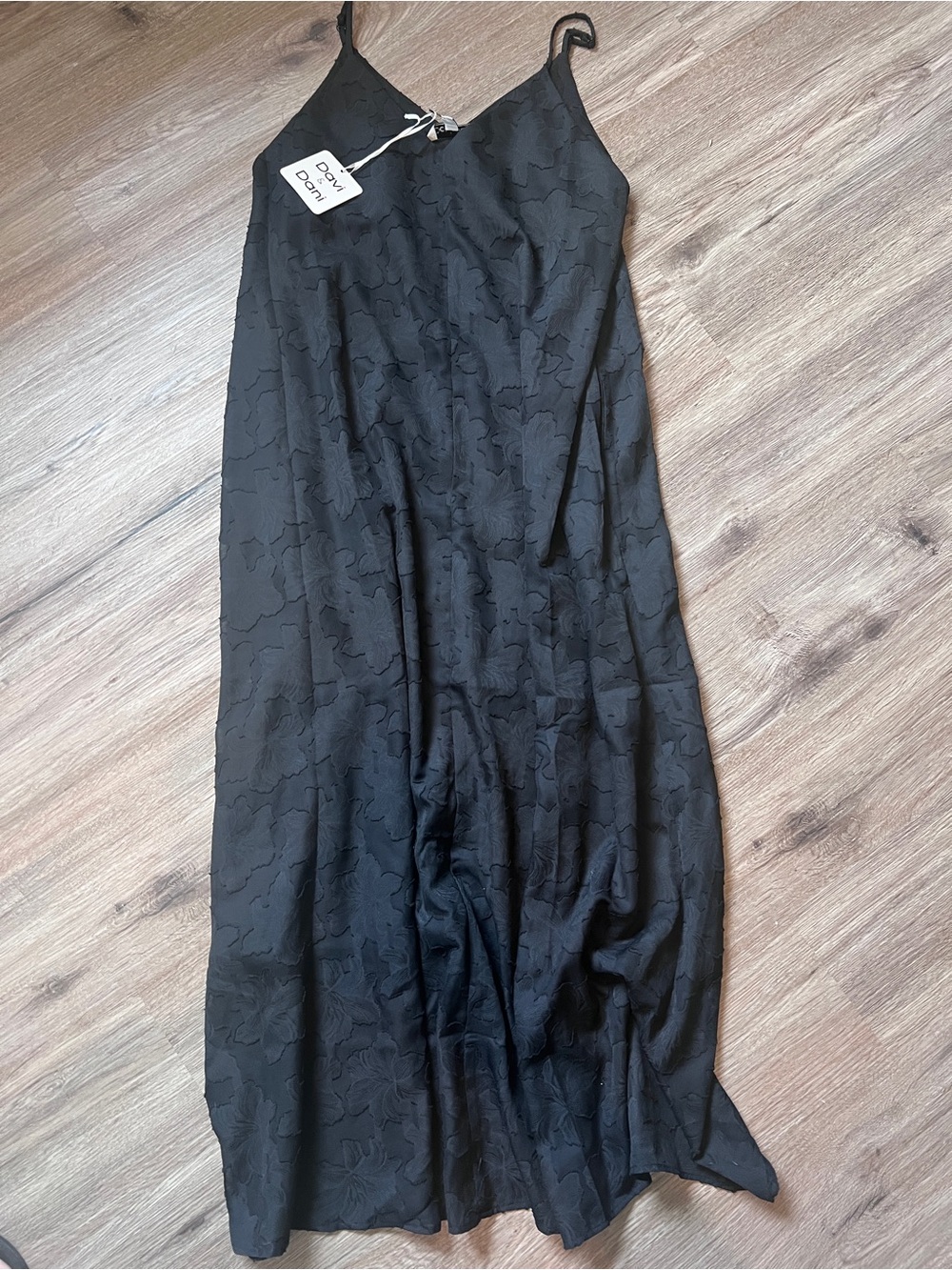 DAVI & DANI Black Floral-Jacquard Maxi Slip Dress